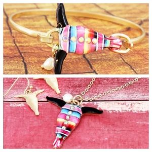 Serape western steer cow skull necklace bracelet
